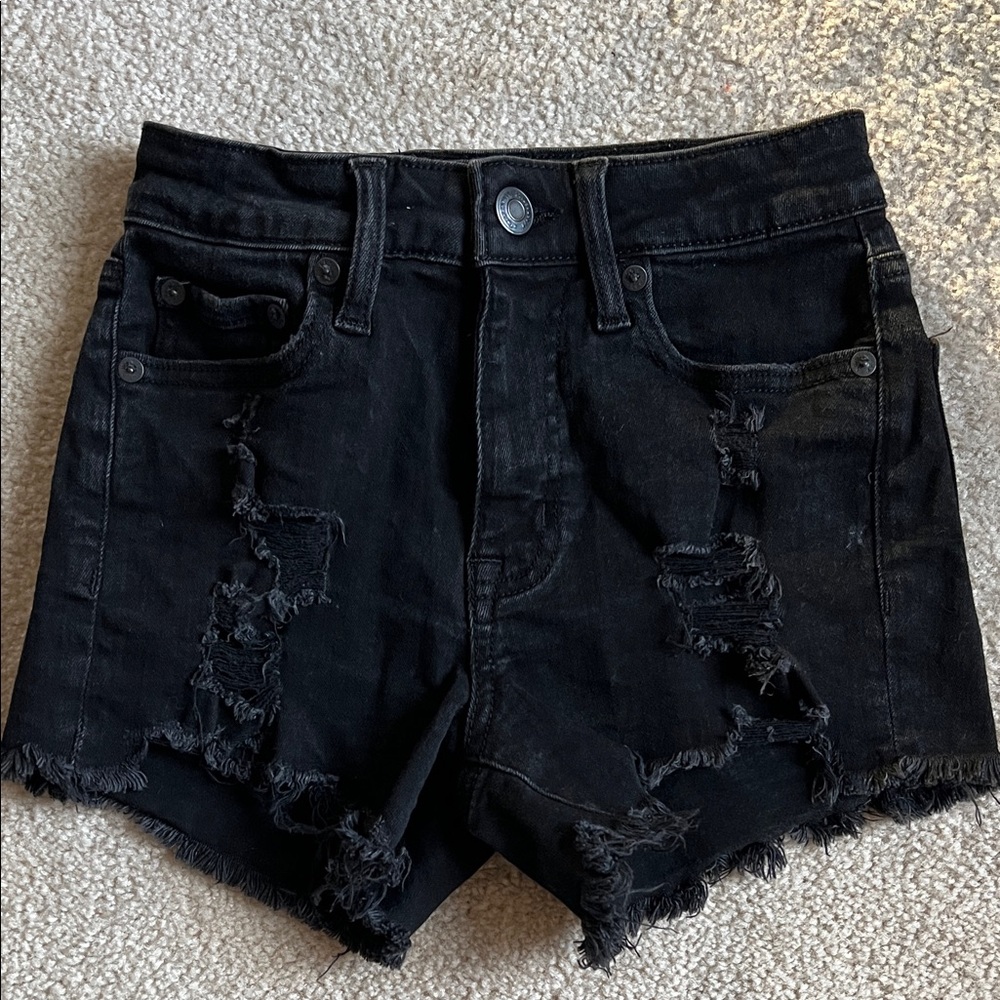 Aeropostale Black Distressed Jean Shorts